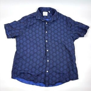 Baird‎ McNutt Murano Button Up Shirt Mens Sz L Blue Black Linen S/S Boho Beach